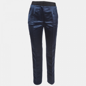Dolce & Gabbana Navy Blue Side Stripe Satin Trousers S