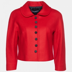 Pre Owned Dolce & Gabbana Red Wool Cropped Jacket M