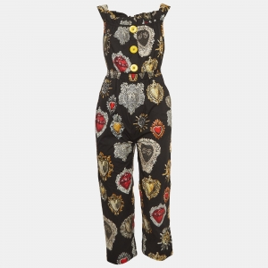 Dolce & Gabbana Black Printed Cotton Smocked Waist Jumpsuit S