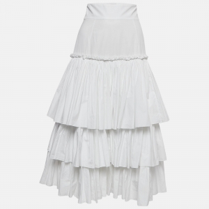 Pre Owned Dolce & Gabbana White Poplin Tiered Midi Skirt S