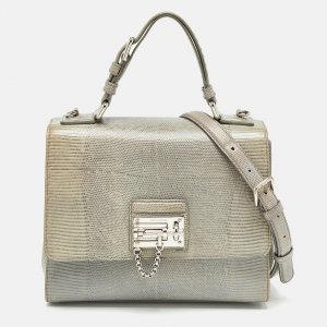 Pre Owned Dolce & Gabbana Light Blue Lizard Embossed Leather Medium Miss Monica Top Handle Bag