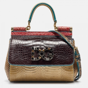 Pre Owned Dolce & Gabbana Multicolor Crocodile and Python Limited Edition Small Miss Sicily Top Handle Bag