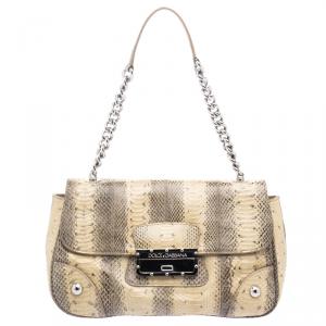 Pre Owned Dolce and Gabbana Beige Snakeskin Top Handle Bag