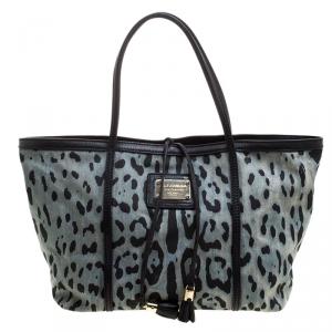 مملوكة مسبقًا حقيبة يد دولتشي أند غابانا كانفاس مقوى طباعة فهد زرقاء