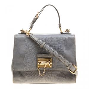 مملوكة مسبقًا Dolce and Gabbana Grey Iguana Embossed Leather Monica Satchel 