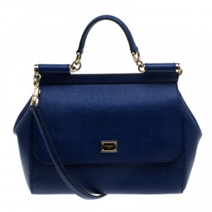 Pre Owned Dolce and Gabbana Blue Leather Medium Miss Sicily Satchel