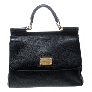 مملوكة مسبقًا Dolce and Gabbana Black Leather Large Miss Sicily Top Handle Bag