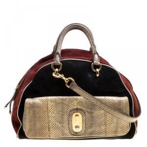 Pre Owned Dolce and Gabbana Suede and Python Miss Oleander Satchel