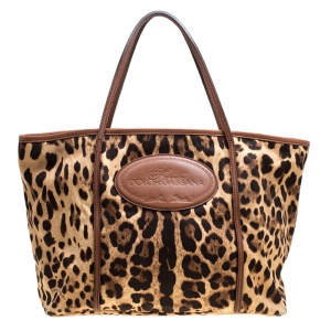 مملوكة مسبقًا Dolce and Gabbana Leopard Print  Fabric Animalier Shopper Tote