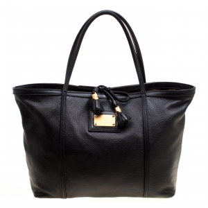 مملوكة مسبقًا Dolce & Gabbana Black Deer Skin Leather Shopper Tote