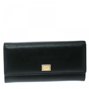 Pre Owned Dolce & Gabbana Black Leather Continental Wallet