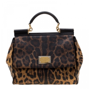 مملوكة مسبقًا Dolce and Gabbana Leopard Print Coated Canvas Large Miss Sicily Tote
