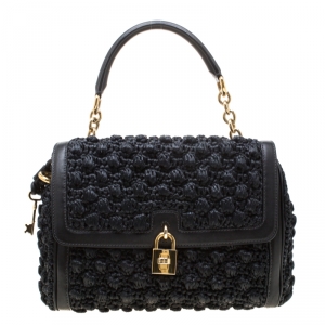مملوكة مسبقًا Dolce and Gabbana Black Raffia and Leather Padlock Tote