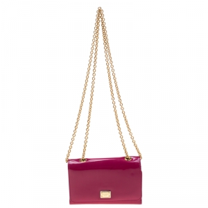 Pre Owned محفظة بسلسلة دولتشي أند غابانا جلد لامعة وردية داكنة