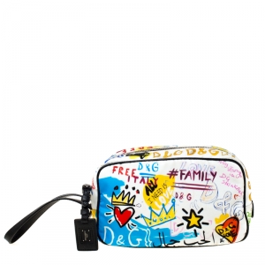 Pre Owned Dolce and Gabbana Multicolor Graffiti Printed Nylon Wash Bag