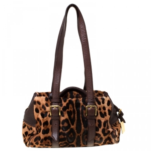 Pre Owned Dolce and Gabbana Leopard Print Calf Hair and Leather Satchel