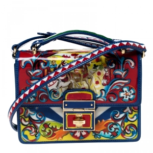 Dolce and Gabbana Multicolor Printed Patent Leather Mini Rosalia Crossbody Bag