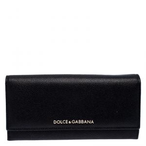 مملوكة مسبقًا Dolce & Gabbana Black Leather Continental Wallet