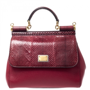 Pre Owned Dolce & Gabbana Red Python and Leather Miss Sicily Top Handle Bag