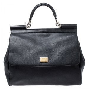 مملوكة مسبقًا Dolce & Gabbana Black Leather Large Miss Sicily Top Handle Bag 