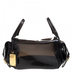 Pre Owned Dolce & Gabbana Black Vinyl and Patent Leather Side Pocket Top Handle Bag