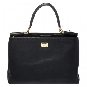 Pre Owned Dolce & Gabbana Black Leather Miss Sicily Top Handle Bag