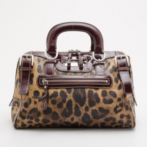 Dolce and Gabanna Leopard Satin 'Miss Easy Way' Mini Boston Bag