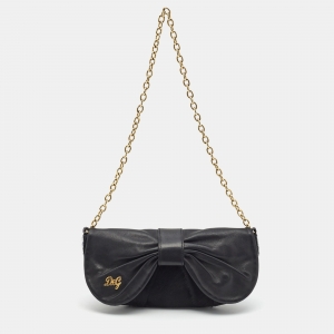 D&G Black Calf Hair and Leather Bubbles Chain Clutch