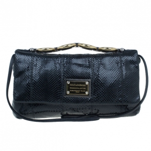 Dolce and Gabbana Black Python Flap Bag