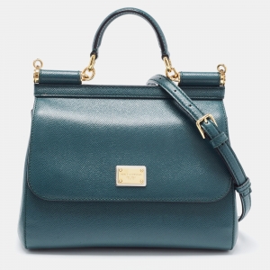 Pre Owned Dolce & Gabbana Dark Green Leather Medium Miss Sicily Top Handle Bag