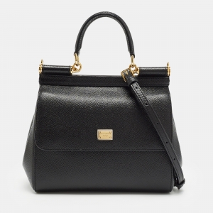 Pre Owned Dolce & Gabbana Black Leather Small Miss Sicily Top Handle Bag