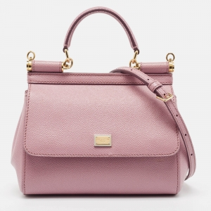 Pre Owned Dolce & Gabbana Pink Leather Small Miss Sicily Top Handle Bag