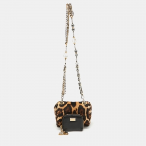 Dolce & Gabbana Black/Beige Leopard Print Calfhair and Leather Mini Miss Charles Bag