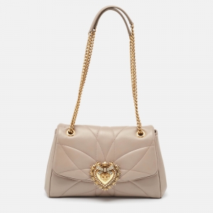 Dolce & Gabbana Grey Leather Large Devotion Shoulder Bag