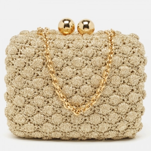 Dolce & Gabbana Gold Lurex Fabric Kiss Lock Frame Chain Clutch