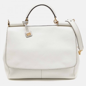 Pre Owned Dolce & Gabbana Off White Leather Large Miss Sicily Top Handle Bag