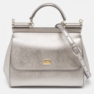 Dolce & Gabbana Metallic Grey Leather Medium Miss Sicily Top Handle Bag