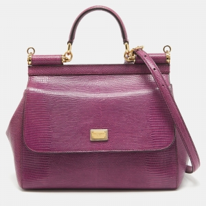 Dolce & Gabbana Purple Lizard Embossed Leather Medium Miss Sicily Top Handle Bag