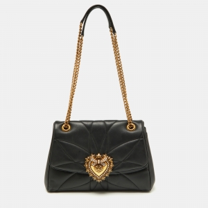 Pre Owned Dolce & Gabbana Black Quilted Nappa Leather Large Devotion Shoulder Bag