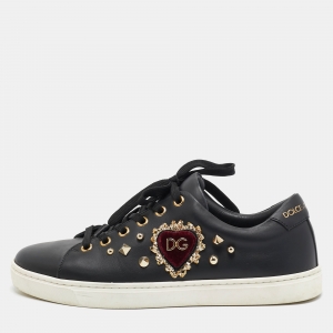 Pre Owned Dolce & Gabbana Black Leather Heart Low Top Sneakers Size 37