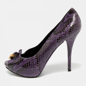 Dolce & Gabbana Purple/Black Watersnake Leather Peep Toe Platform Pumps Size 40