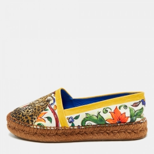 Pre Owned Dolce & Gabbana Size 38 Multicolor Floral Printed Fabric Espadrille Flats