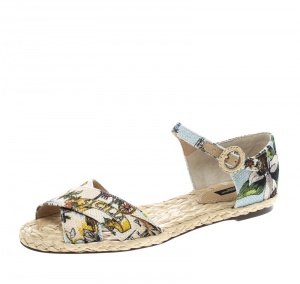 Pre Owned Dolce and Gabbana Multicolor Printed Canvas Espadrille Ankle Strap Sandals Size 38