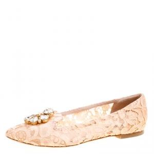 Pre Owned حذاء فلات باليه دولتشي أند غابانا تيورمينا كريستال دانتيل أزرق فاتح مقاس 39