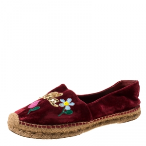 Pre Owned Dolce and Gabbana Red Velvet Mamma Bella Espadrilles Size 39