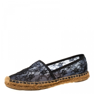 Pre Owned Dolce and Gabbana Black Lace Espadrilles Size 39