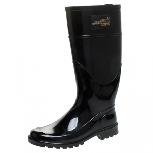 مملوكة مسبقًا Dolce & Gabbana Black PVC Knee High Rain Boots Size 37
