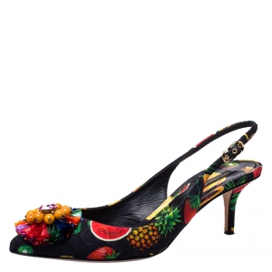 Pre Owned Dolce and Gabbana Multicolor Tropical Print Brocade Fabric Bellucci Slingback Sandals 41