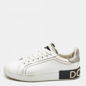Dolce & Gabbana White Leather Portofino Low Top Sneakers Size 37.5