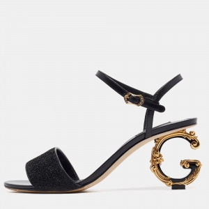 Dolce & Gabbana Black Leather and Lurex Keira DG Baroque Sandals Size 41